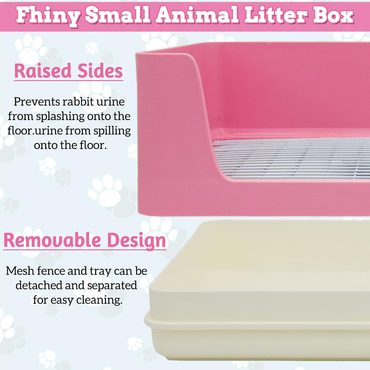 Fhiny Large Rabbit Litter Box for Cage - Pink - image 4