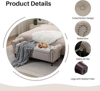 58.1'' Storage Bench Upholstered Linen End of Bedroom Bed Bench Ottoman with Tufted Cushioned Rolled Arm Large Storage Space for Reading Living Room Entryway, Light Brown