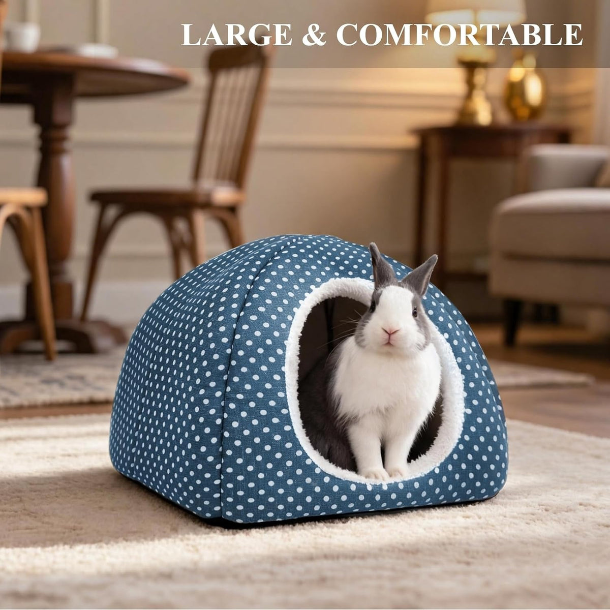 Rabbit Hideout Large Bunny Bed Washable Rabbit House – Daily Care for Small Pets - Dark blue - image 2
