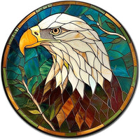 Lygond Metal Sign Tin Sign Circular Stained Glass Bald Eagle Boho Decorations for Home for Bar 8×8 Inches