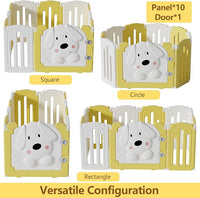 Foldable Dog Play Pen Indoors, Non-Slip Sturdy Puppy Playpen with Door, 25.5" H 10-Panel Adjustable Shape Dog Fence Pen for Small/Medium Dogs, Thickened, Easy to Store, White+Yellow