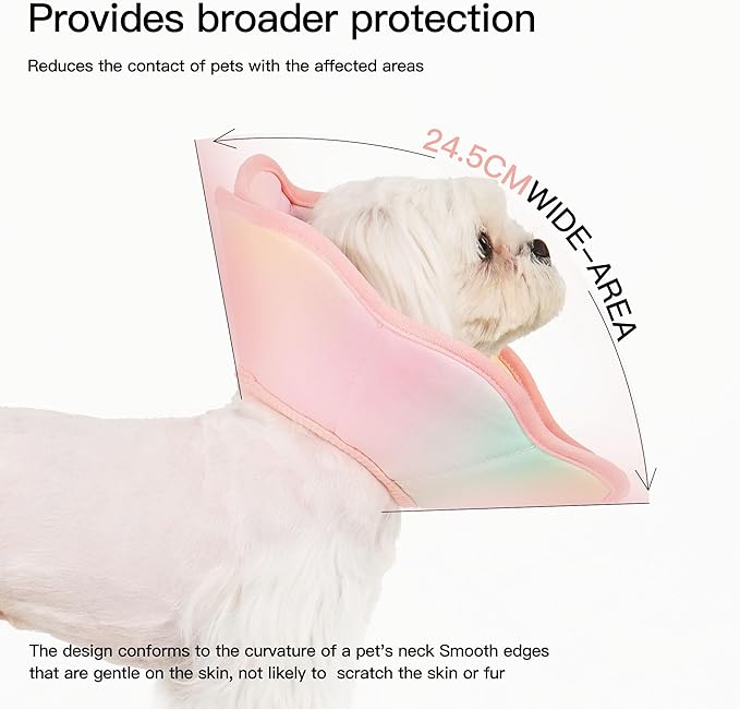 Touchdog Foldable Dog Cone Collar for Cats & Dogs - Adjustable Soft Recovery Collar with Waterproof PU Coating, Lightweight Design, 24.5cm/9.6in Wide Barrier (Pink Gradient Color, XS)