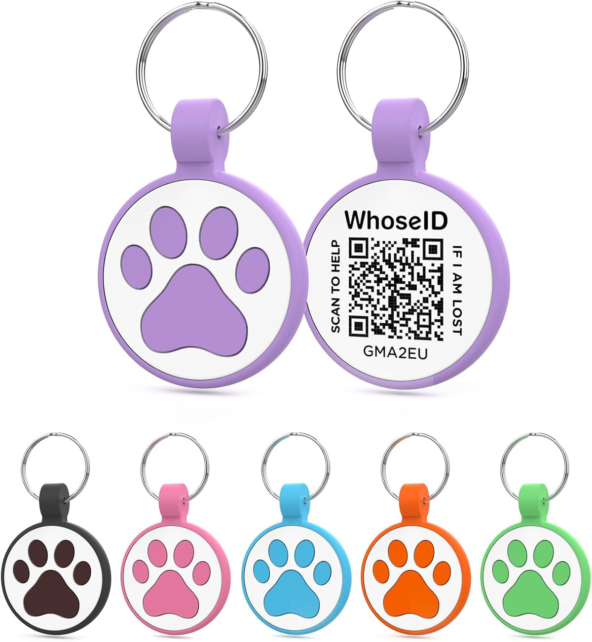 Personalized Dog Tag, Laser Engraving QR Code - Medium to Large Breeds - 1.25" / Purple