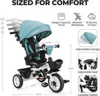 EOOWOY 7 in 1 Toddler Tricycle - Green - image 3