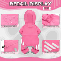 Dog Raincoat, Waterproof Dog Rain Jacket with Hood - L(Back Length15'') / Pink - image 2