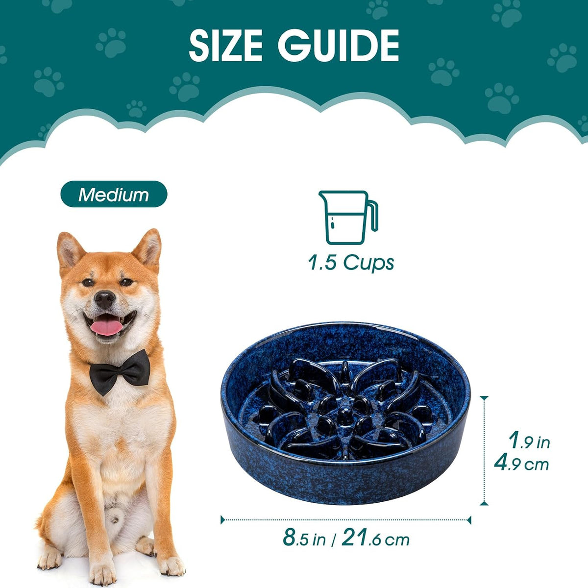 vancasso Ceramic Slow Feeder Dog Bowls - M-1.5 Cups / Blue - image 2