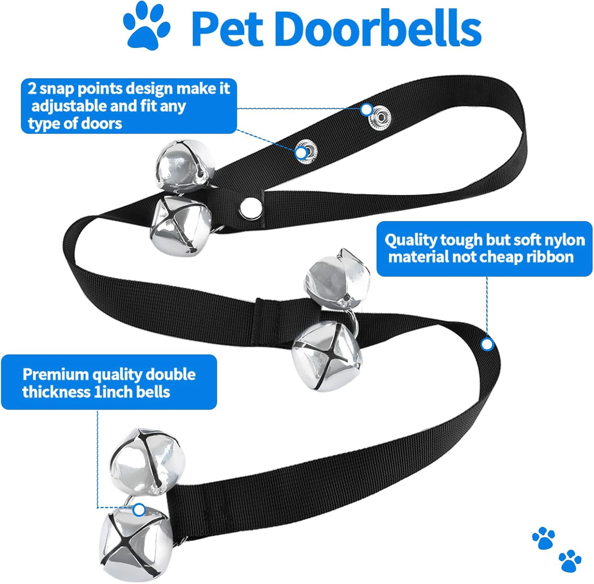 2 Pack Dog Doorbells, Pet Training Bells for Go Outside Potty Training and Communication Device - White & Black - image 3