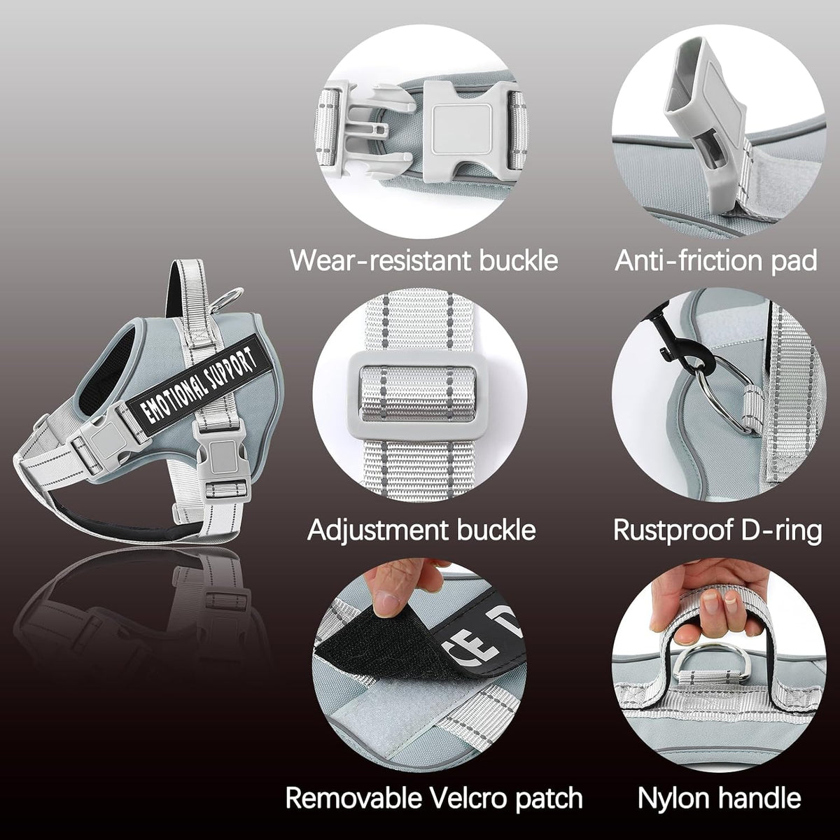 voopet Service Dog Harness, Emotional Support Pet Vest Harness - Medium (Pack of 1) / Silver - image 2