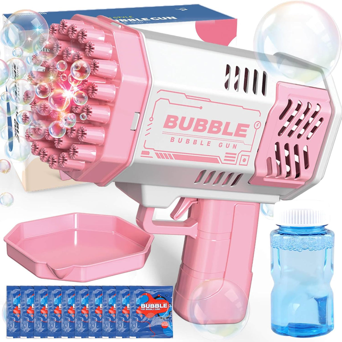 JONEG light up bubble gun for kids with 40 holes in blue - view 2