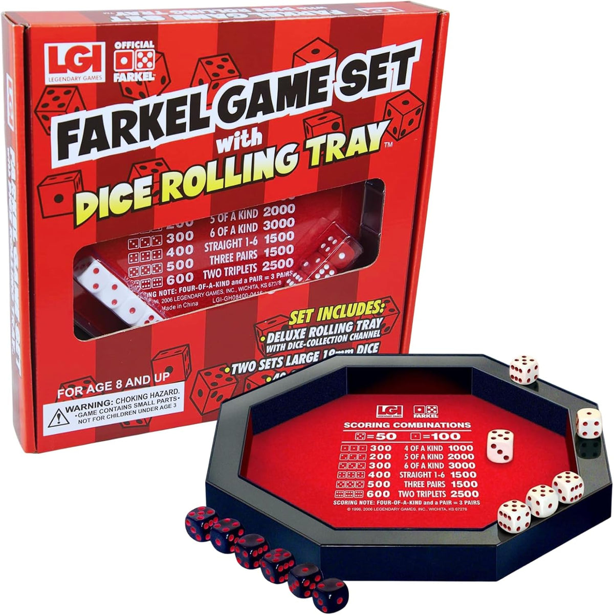Farkel Game Set with Deluxe Dice Rolling Tray