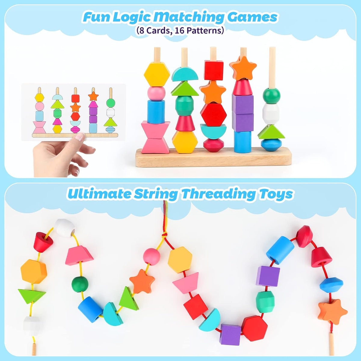 Hieoby Montessori Wooden Beads Sequencing Toy Set - image 3