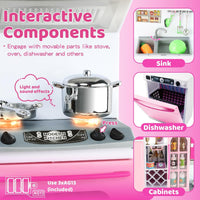 SOCBTNSO 64 PCS Pink Kitchen Toy with Lights Sounds for 3 4 5 6 7 - image 4