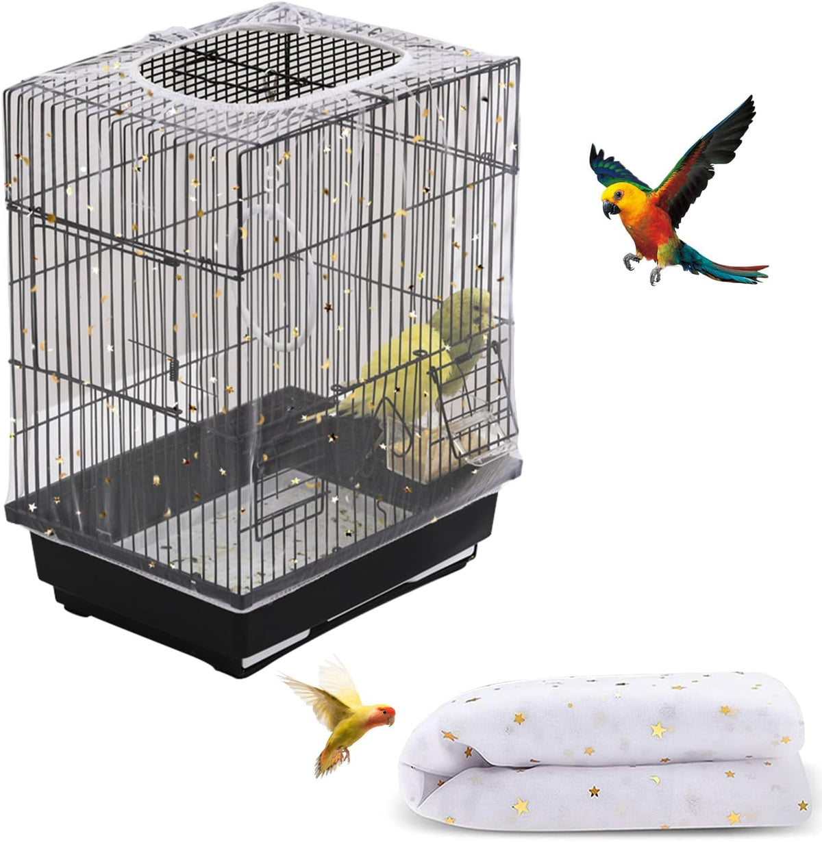 Bird Cage Seed Catcher, Seed Catcher Guard Net Cover - Star-white / 15.7" x87"