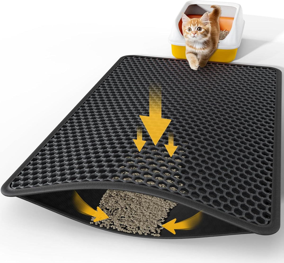 Powools Ultra-Large Cat Litter Mat, 27'' x 19", Double-Layer - 35'' x 30'' - 1 Pack / Black