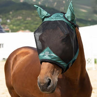 Harrison Howard Pro Luminous Horse Half Face Fly Mask Large Eye Space with Ears UV Protection for Horse Hunter Green L