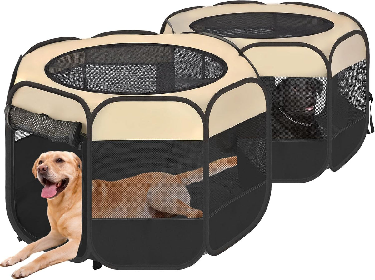 2-in-1 Pop Up Dog Playpen Cat Pet Puppy Playpen, Non-Detachable – Essentials for Cats - Beige / 83.5"L x 41.4"W x 32.3"H / Regular Version