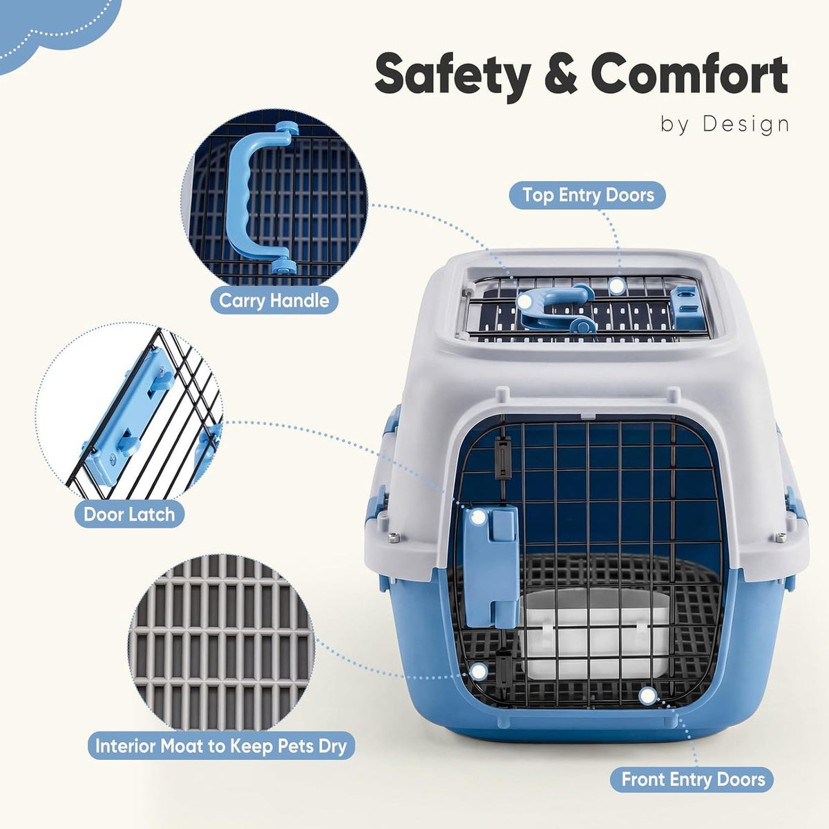 DUMOS 23" Hard-Sided Pet Carrier for Small Pets - Blue / 22.4"L x 14.6"W x 13.0"H - image 3