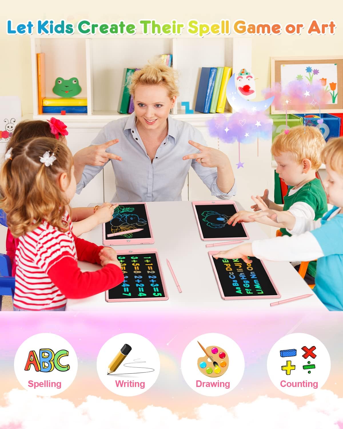 FLUESTON LCD Writing Tablet for Kids - 11"W x 7.5"H / Cute Pink - image 3