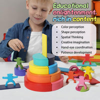 Dinhon wooden rainbow stacking toy with rainbow arches, semi-circle and rectangle blocks and six woo - view 4