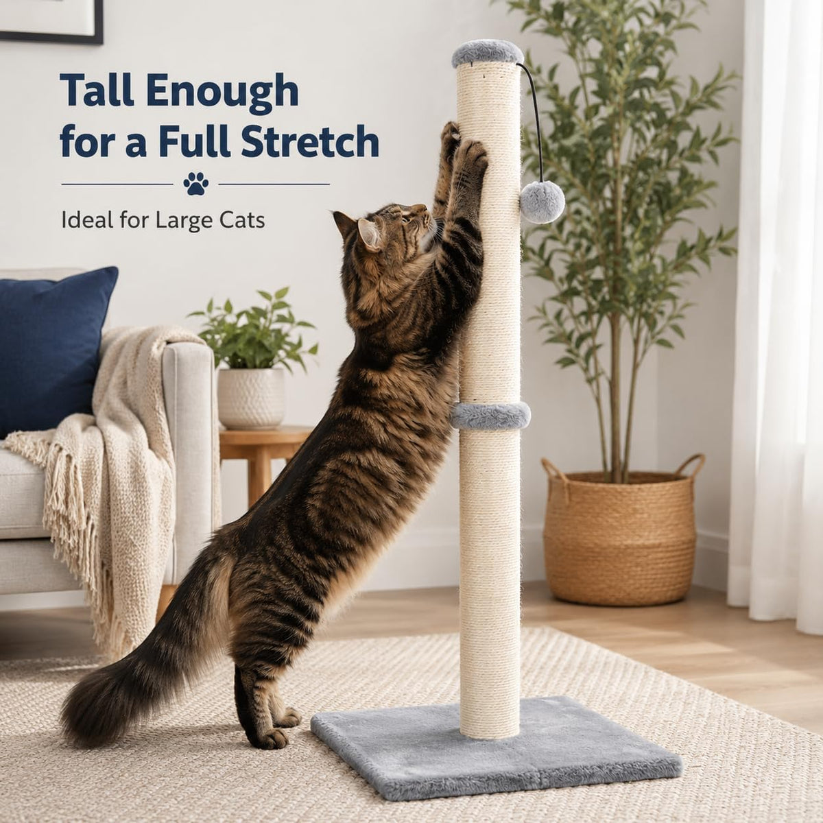 Dimaka Tall Cat Scratching Post Tree Scratcher with Sisal Rope - Grey / 34 inches for Large Cats - image 4