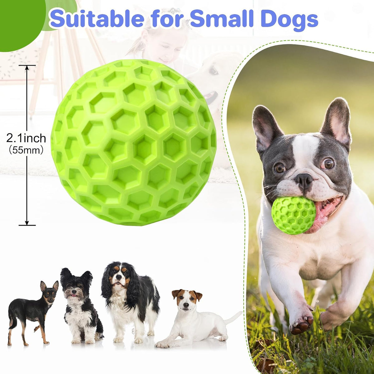 DISSKNIC Indestructible Squeaky Dog Ball, Relieves Anxiety - Small / Green - image 2