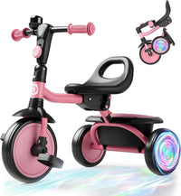 besrey Toddler Tricycle with Bell - Pink Flash Wheel