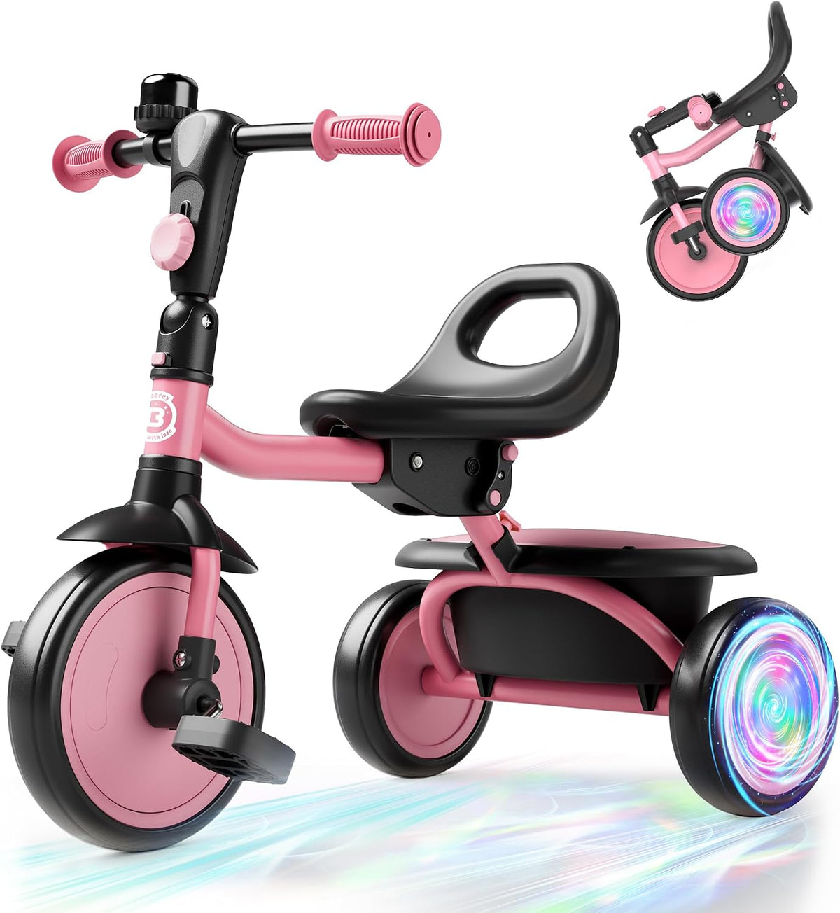 besrey Toddler Tricycle with Bell - Pink Flash Wheel