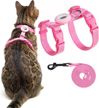 Cat Harness and Leash Set with Airtag Holder for Walking & Travelling - Pink