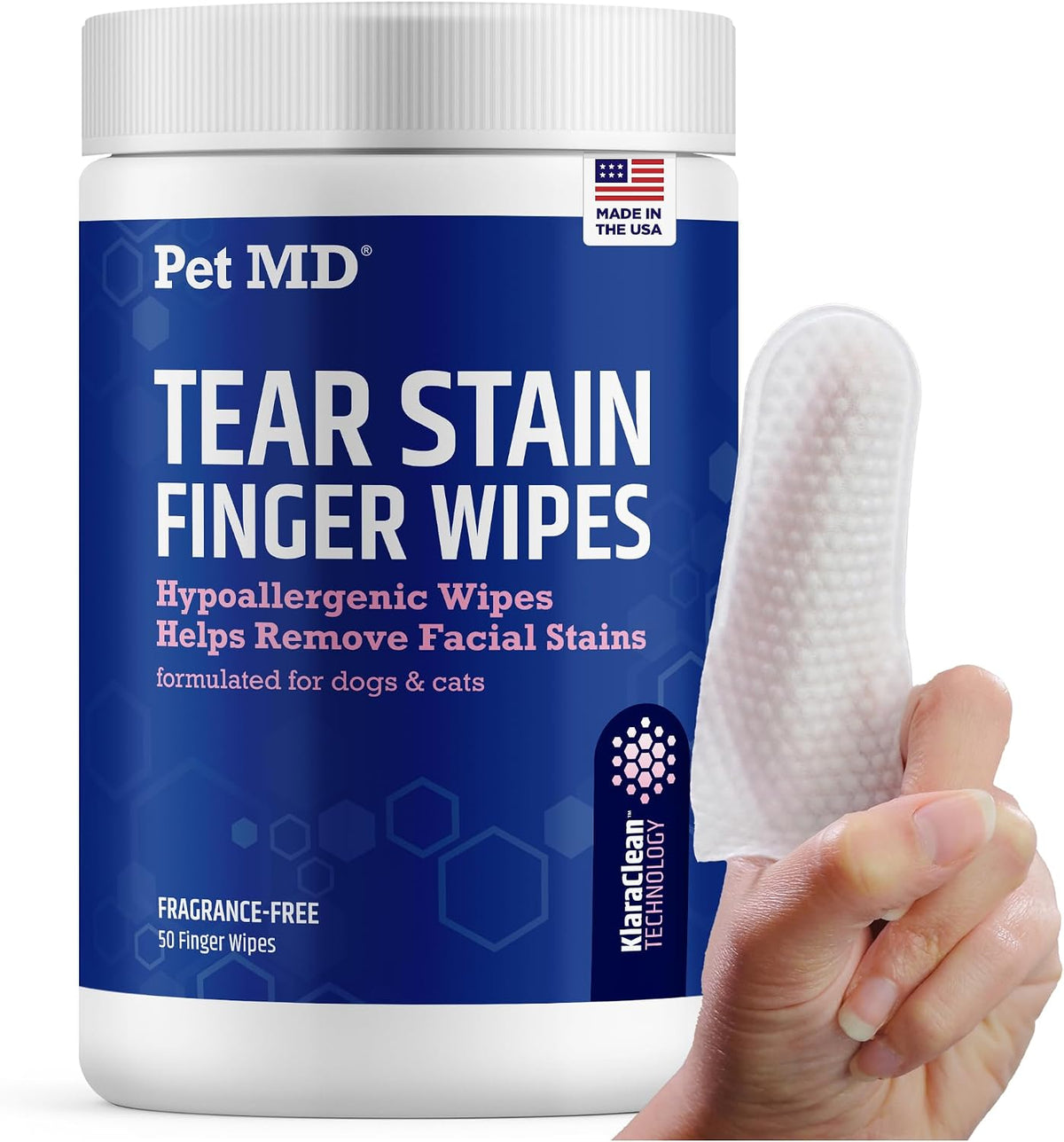 Pet MD Finger Wipes, Tear Stain Remover for Dogs & Cats