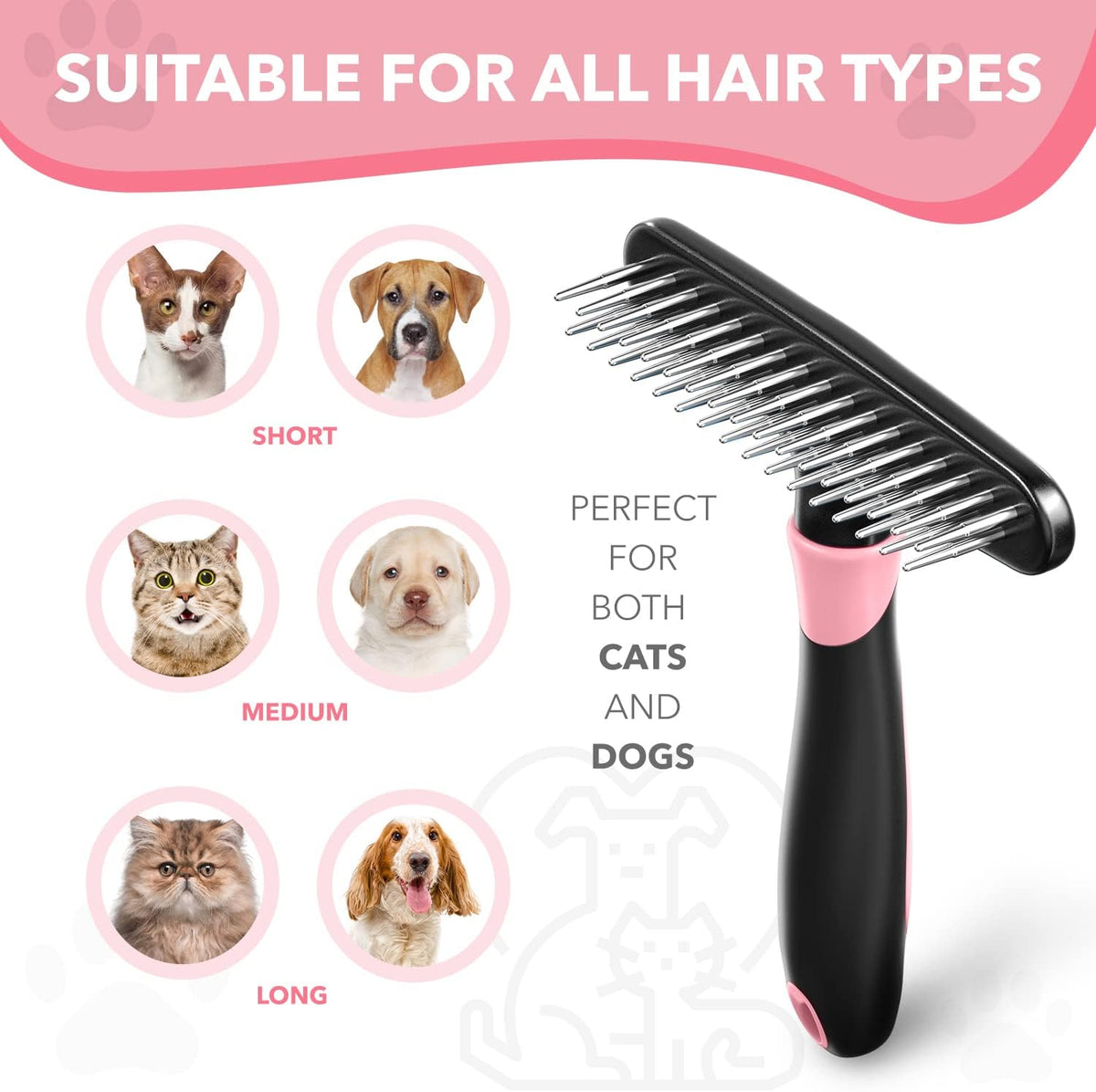 DOGI Deshedding Brush, Undercoat Rake for Dogs, Cats, Matted - Pink - image 3