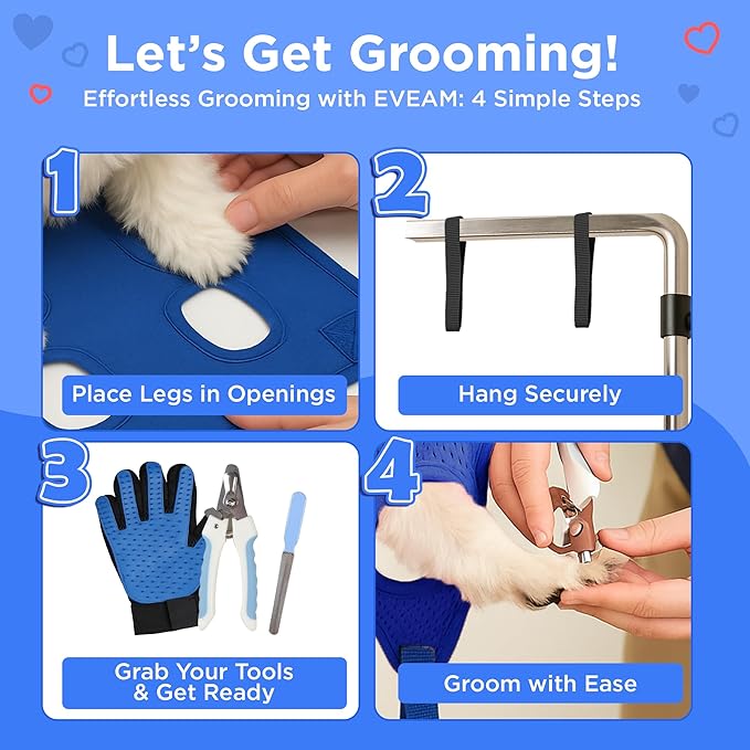 Pet Grooming Hammock for Cats & Small Dogs – Nail Clipping Kit with Sling, Clippers, File, Glove, Straps & Carabiners – Ideal for Trimming & Ear Cleaning – [S/XS] (Black, Small)