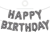 TONIFUL 16 Inch Black Happy Birthday Balloons Banner Decorations - Checkered