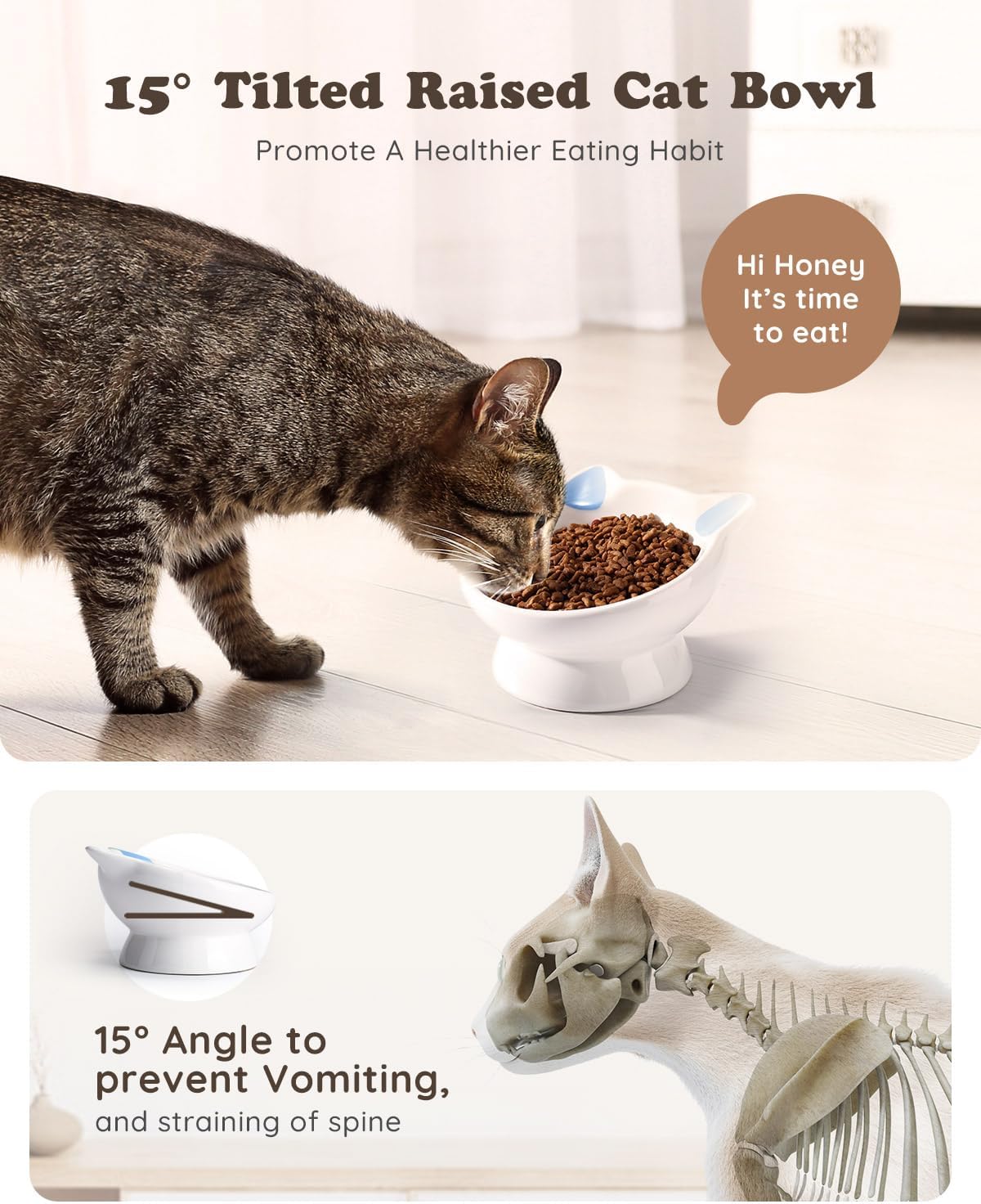 Raised Cat Food Bowl Ceramic 15° Tilted Cat Food Bowls Protect Cat's - Blue Ears / 1 - image 3