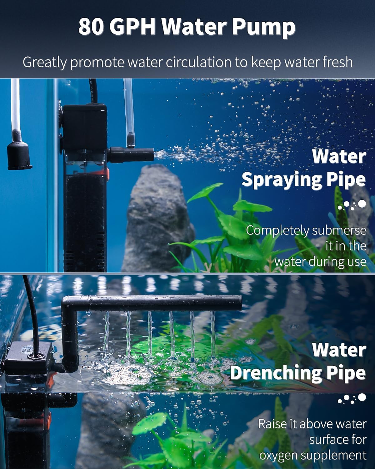 Pawfly internal aquarium filter with 80 GPH water pump, sponge and airline tubing - view 3