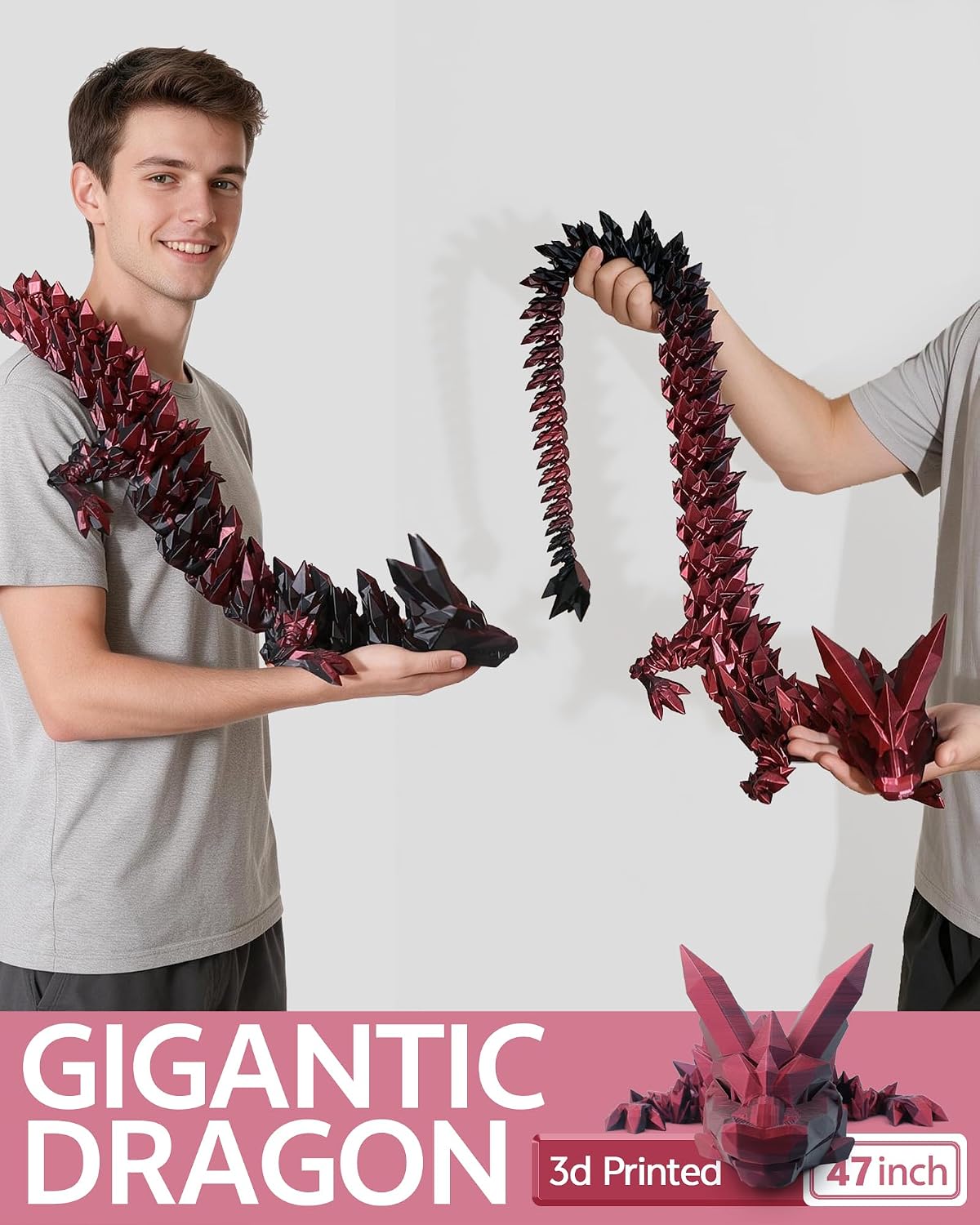 24" Large 3D Printed Dragon - Red Black / 47 inch - image 4