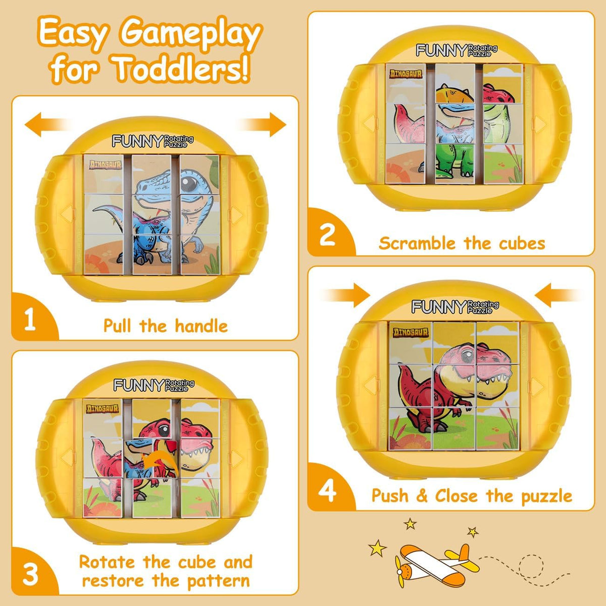 Rotating Puzzle for Toddlers Kids 3+, Travel Essentials Toys – Fun for Kids & Family - Dinosaur - image 2