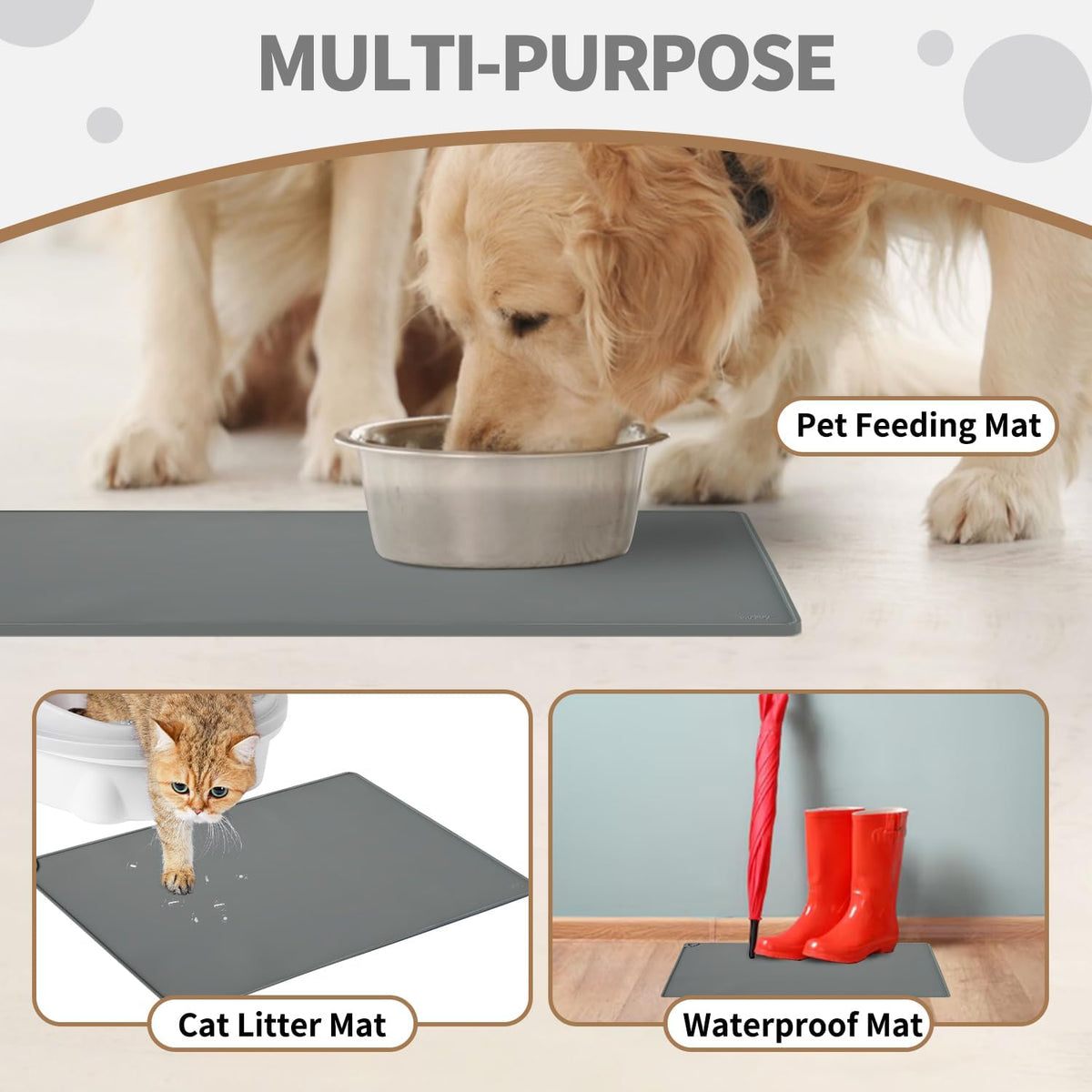 Non-Slip Waterproof Pet Feeding Mat - Medium, 20 x 12 Inch / Rock Grey - image 4