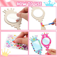 XJWWHZ wooden princess mirror craft kit, 12 DIY mirrors with gem stickers and brushes - view 8