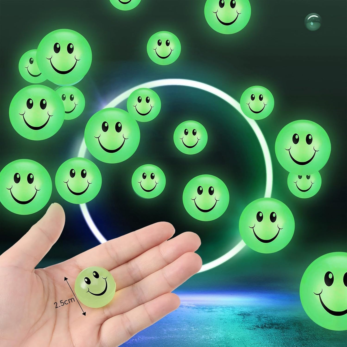 Kasyat 48 glow in the dark smile face bouncing balls in bright colors - view 6
