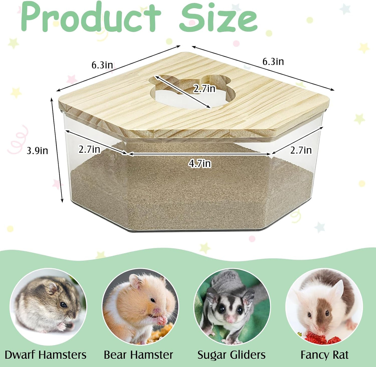 kathson Hamster Sand Bath Box Transparent Acrylic Small Animals - Large - Pentagon - image 2