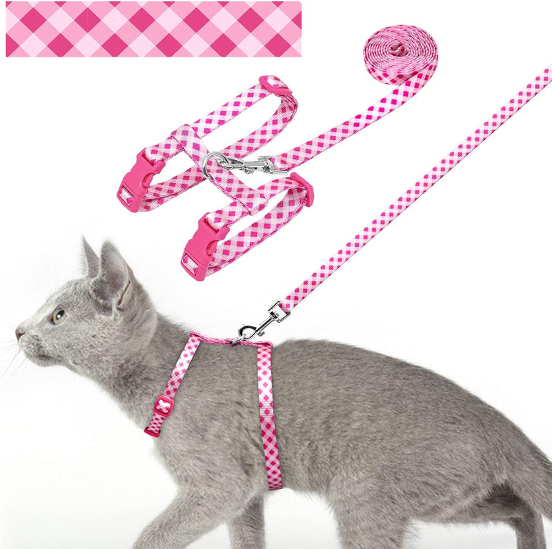 Cat Harness and Leash Set, Escape Proof for Safe Walking - Neck Girth: 7"-10", Chest Girth: 10"-17" / 2#Pink Plaid