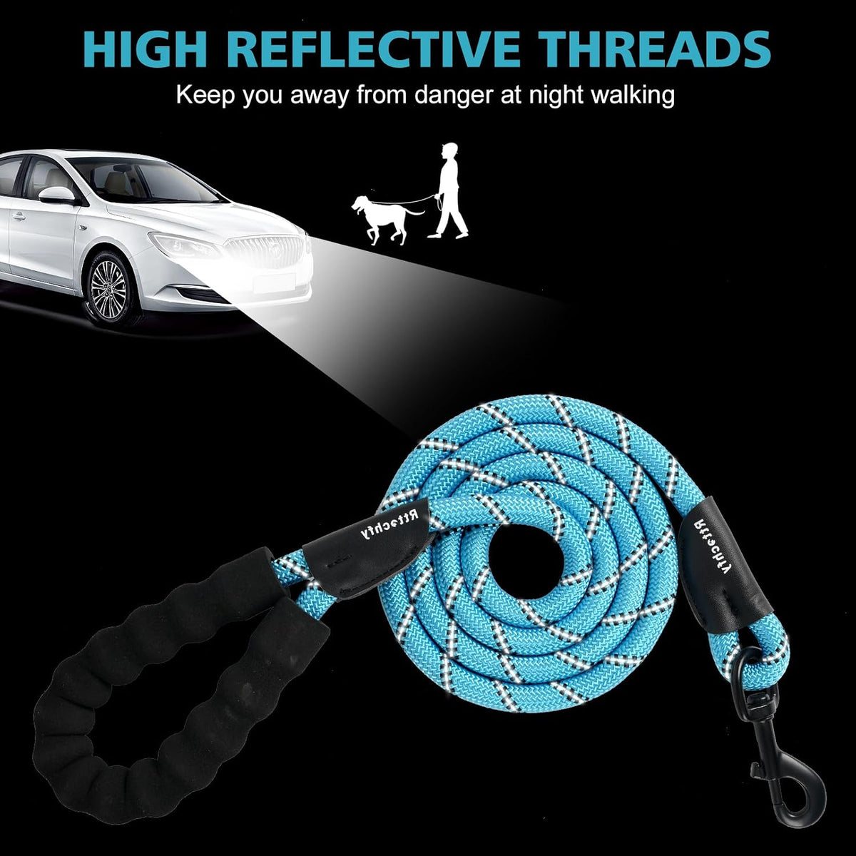 Rttochfy Rope Dog Leash 2/4/5/6/8/10 FT with Comfortable Padded - XXL (1/2'' x 8 FT) / Blue - image 4