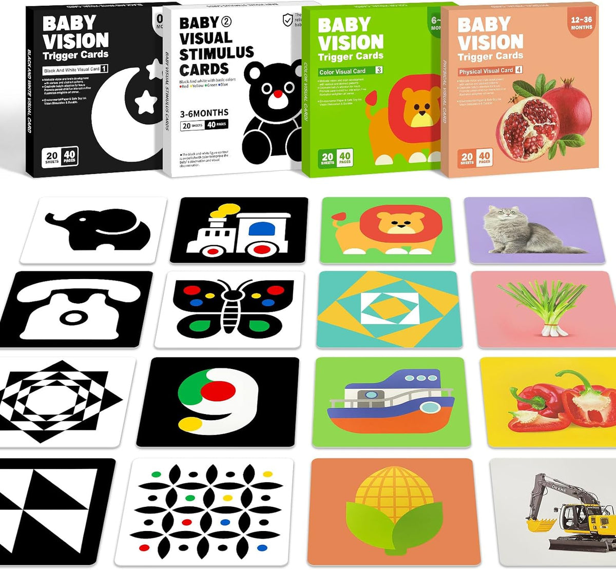 High Contrast Black and White Baby Cards for Newborns 0-3 Months – Fun for Kids & Family - 80 Cards 0-36 Months