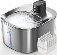 FEELNEEDY Wireless Cat Water Fountain Stainless Steel with Sensor - Stainless Steel Fountain(6 Filters)