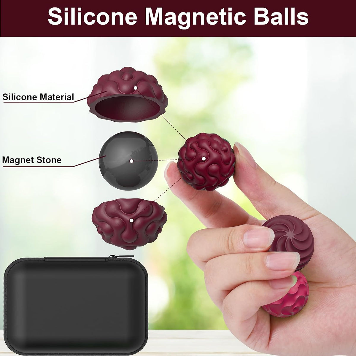 BUSOHA Silicone Magnetic Fidget Balls - Dark Red+red+pink / 1.2 Inch - image 3