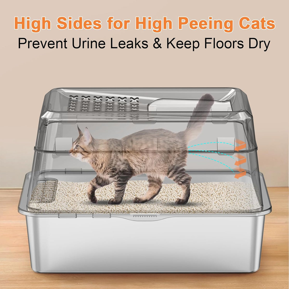 URPOWER Extra Large Stainless Steel Litter Box with Lid for Large Cats – Daily Care for Cats - Gray - image 2