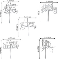 10 PCS Black Happy Birthday Cake Topper Acrylic Cupcake Topper - Silver - image 3