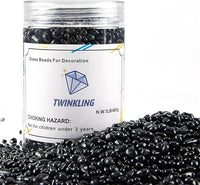 TWINKLING High Luster Round Fire Glass Stones, Marbles, Pebbles, Beads Gems for Fire Pit Vase Fillers Crafts Aquarium Garden Decoration, 3-6mm, 1-Pound Jar (Black)