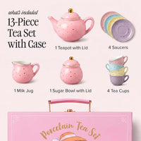 Giggle & Honey white floral tea party set for girls with porcelain teapot, cups and carrying case - view 19