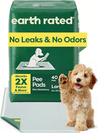 Earth Rated Max Absorbency Puppy Pee Pads for Dogs Absorbs 2X Faster & 2X More, Leak-Proof Odor-Free Potty Training Wee Wee Pad, Unscented, Large, 22” x 23”, 40 Count